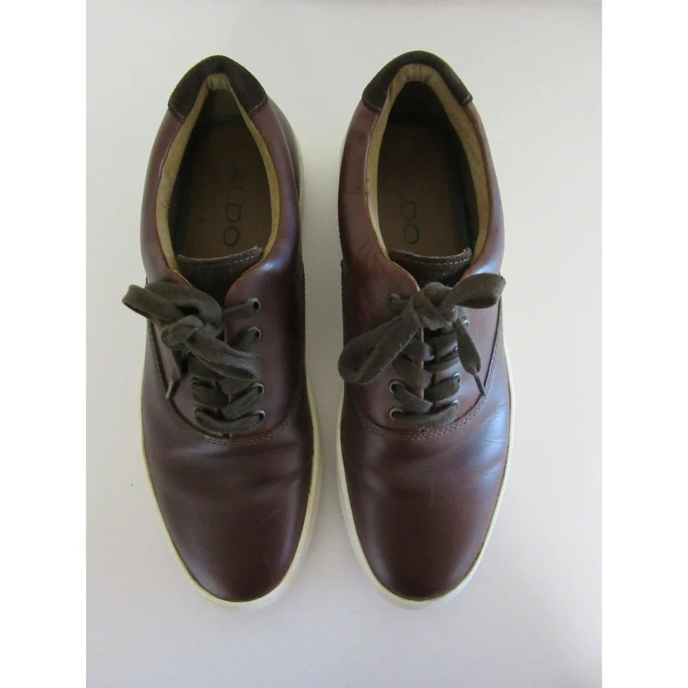 ALDO Men's Brown Leather Low Top 9.5 Lace Up Sneakers